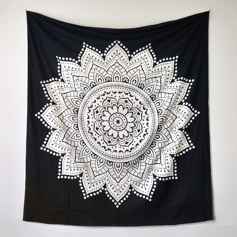 Tenture Coton Mandala Noir et Blanc