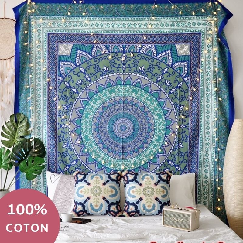 Tenture Indienne Coton Bleu