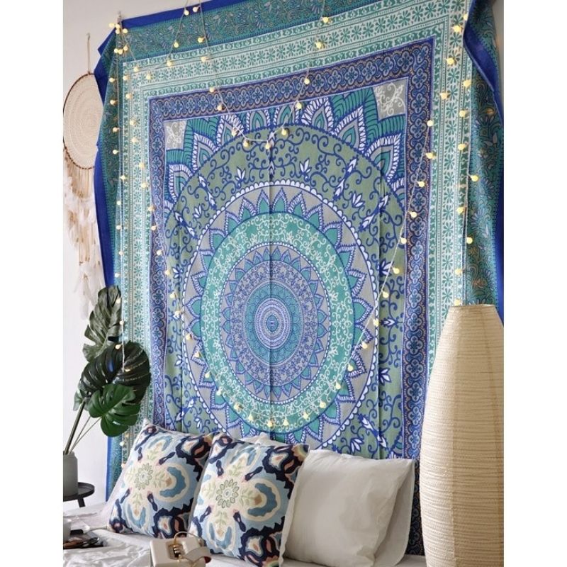 Tenture Indienne Coton Bleu