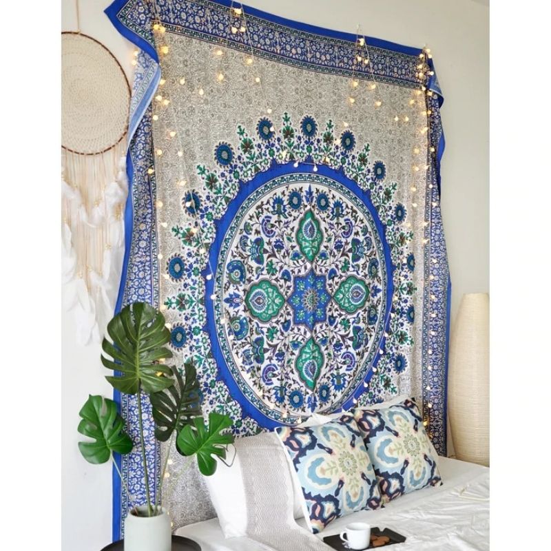 Tenture Mandala Coton Bleu