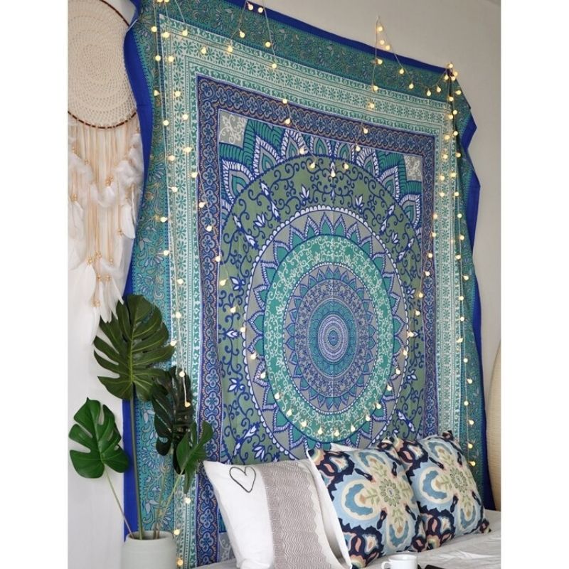 Tenture Indienne Coton Bleu