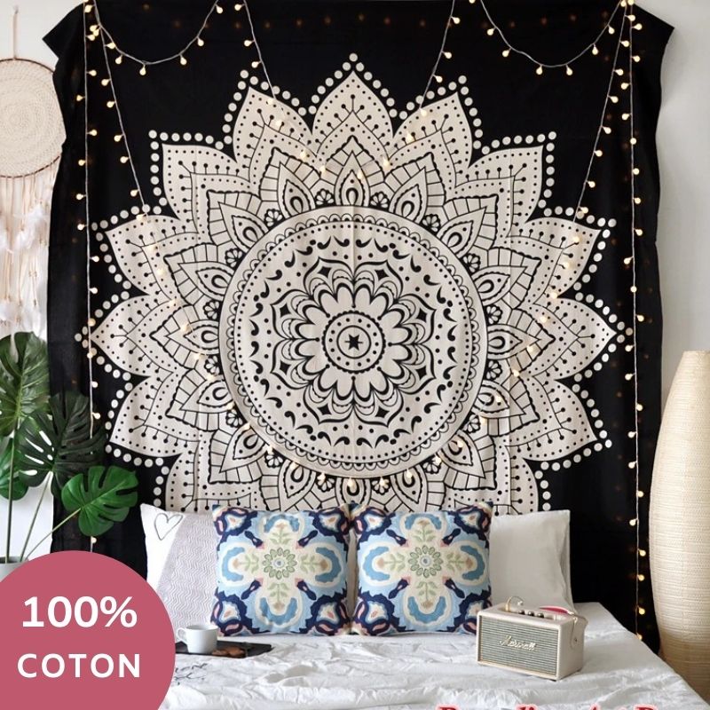 Tenture Coton Mandala Noir et Blanc