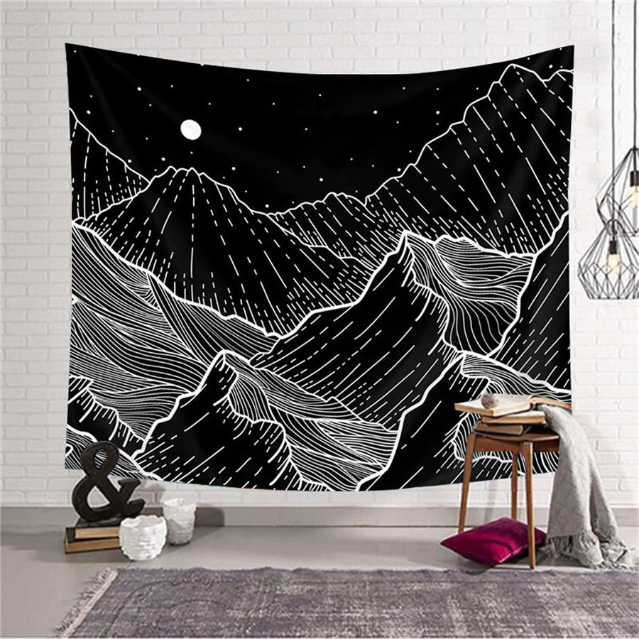 Tenture Montagnes Noir et Blanc