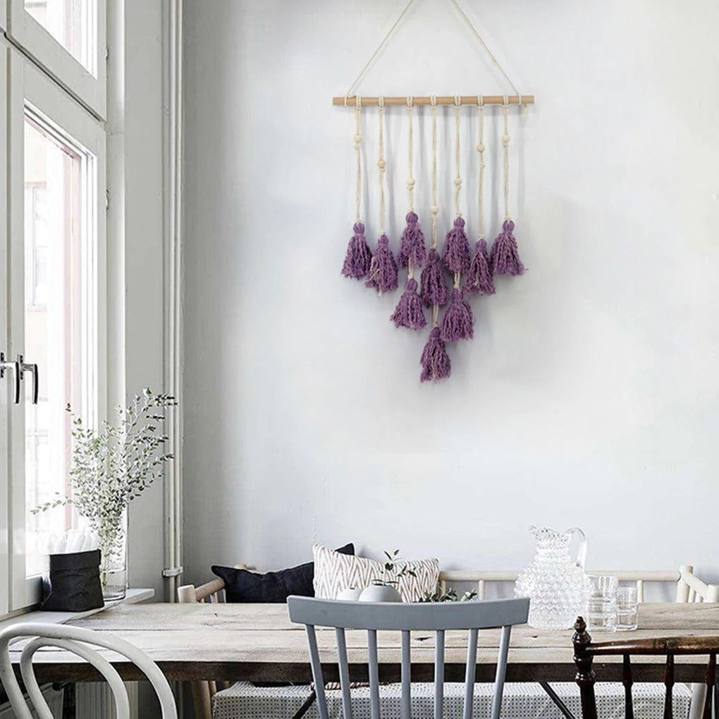 Tenture Macramé Pompon Violet