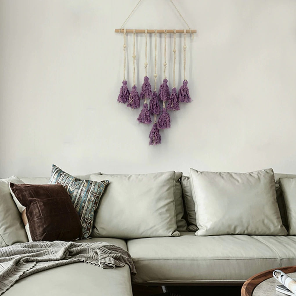 Tenture Macramé Pompon Violet