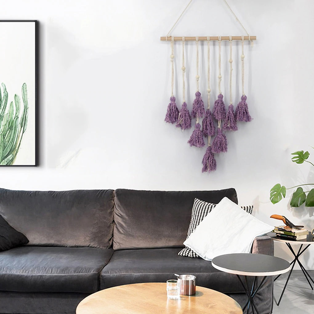 Tenture Macramé Pompon Violet