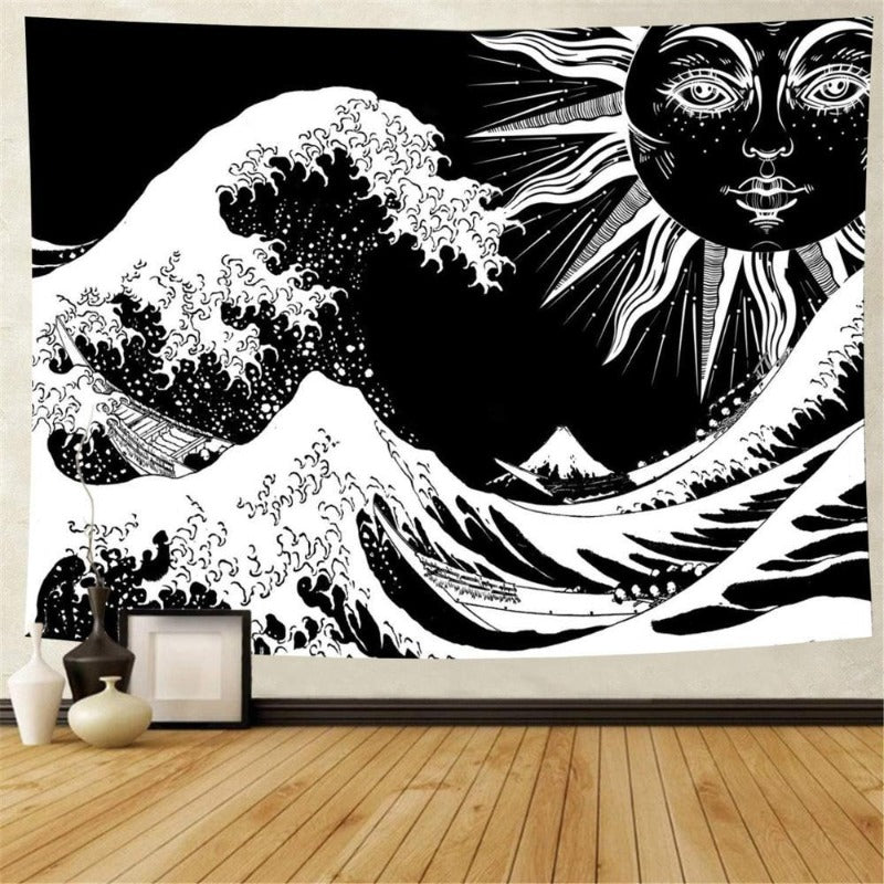 Tenture Mer Japonaise Noir et Blanc