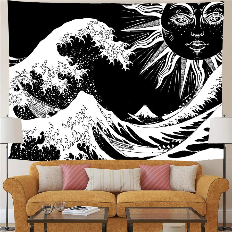 Tenture Mer Japonaise Noir et Blanc