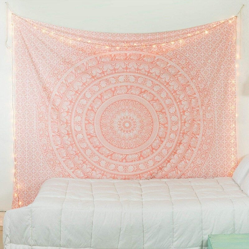 Tenture Mandala Rose Éléphant