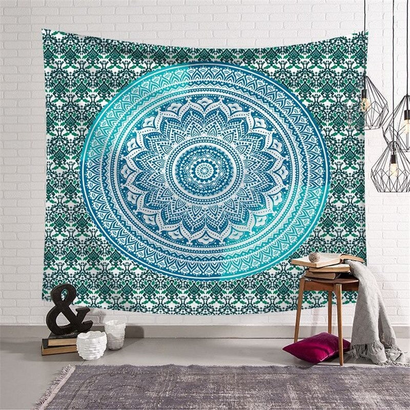 Tenture Mandala Indienne Turquoise