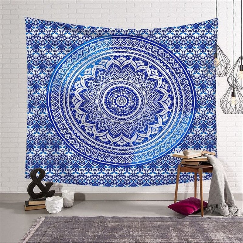 Tenture Mandala Indienne Bleue