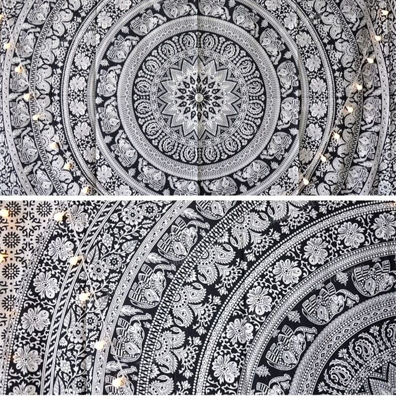 Tenture Mandala Noir Éléphant