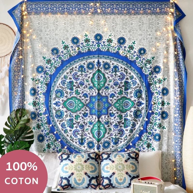 Tenture Mandala Coton Bleu