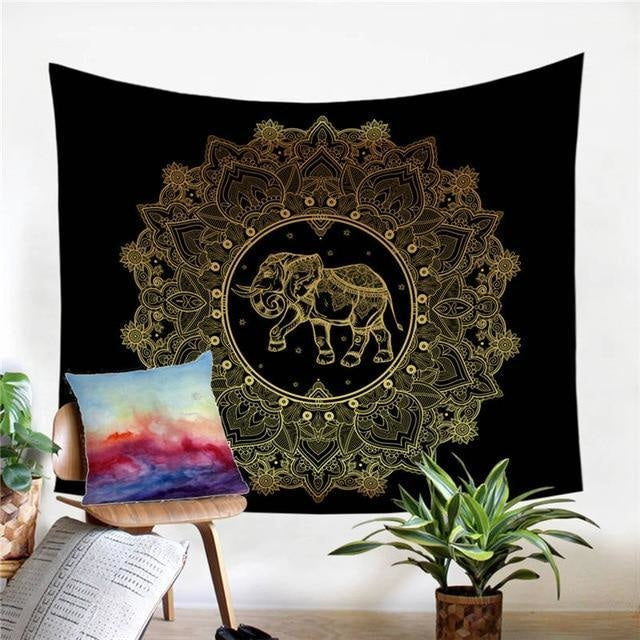 Tenture Éléphant Mandala Doré - Doré / 130 x 150cm