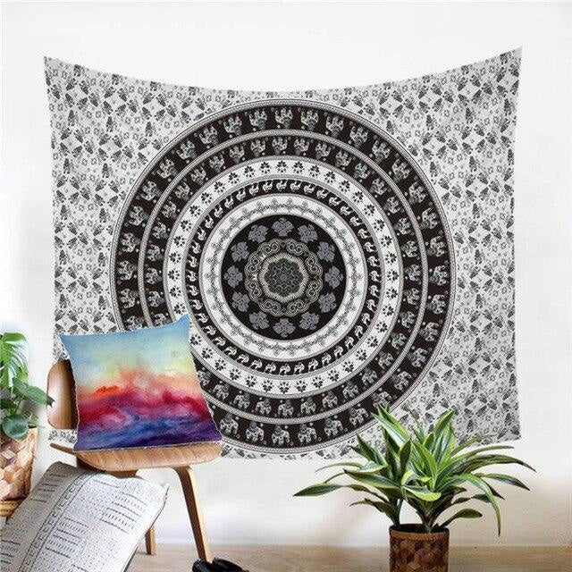 Tenture Éléphant Mandala Noir - Noir / 130 x 150cm