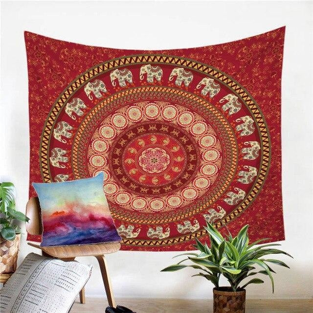 Tenture Éléphant Mandala Rouge - Rouge / 130 x 150cm
