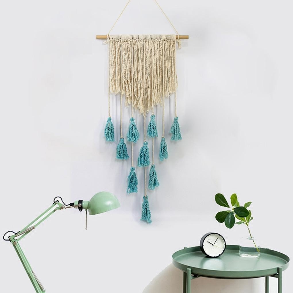 Tenture Macramé Pompon Bleu