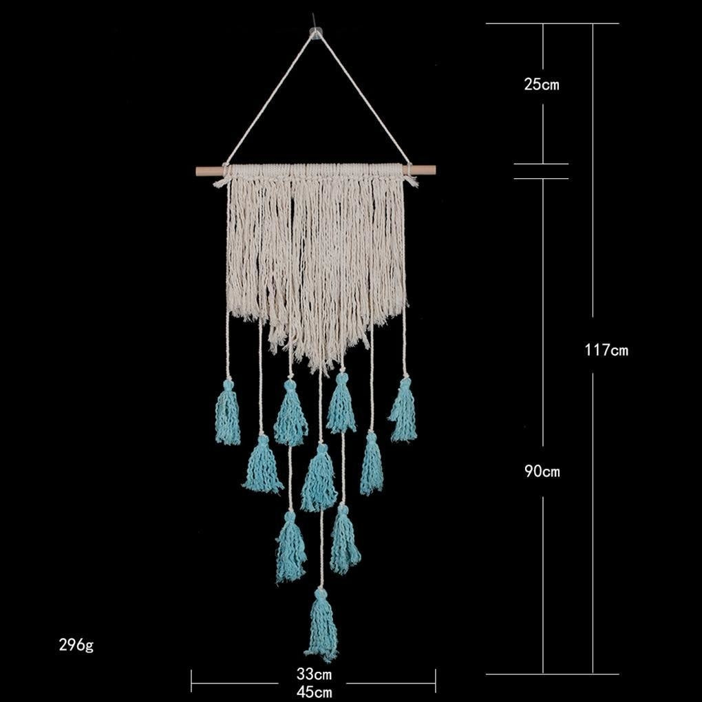Tenture Macramé Pompon Bleu
