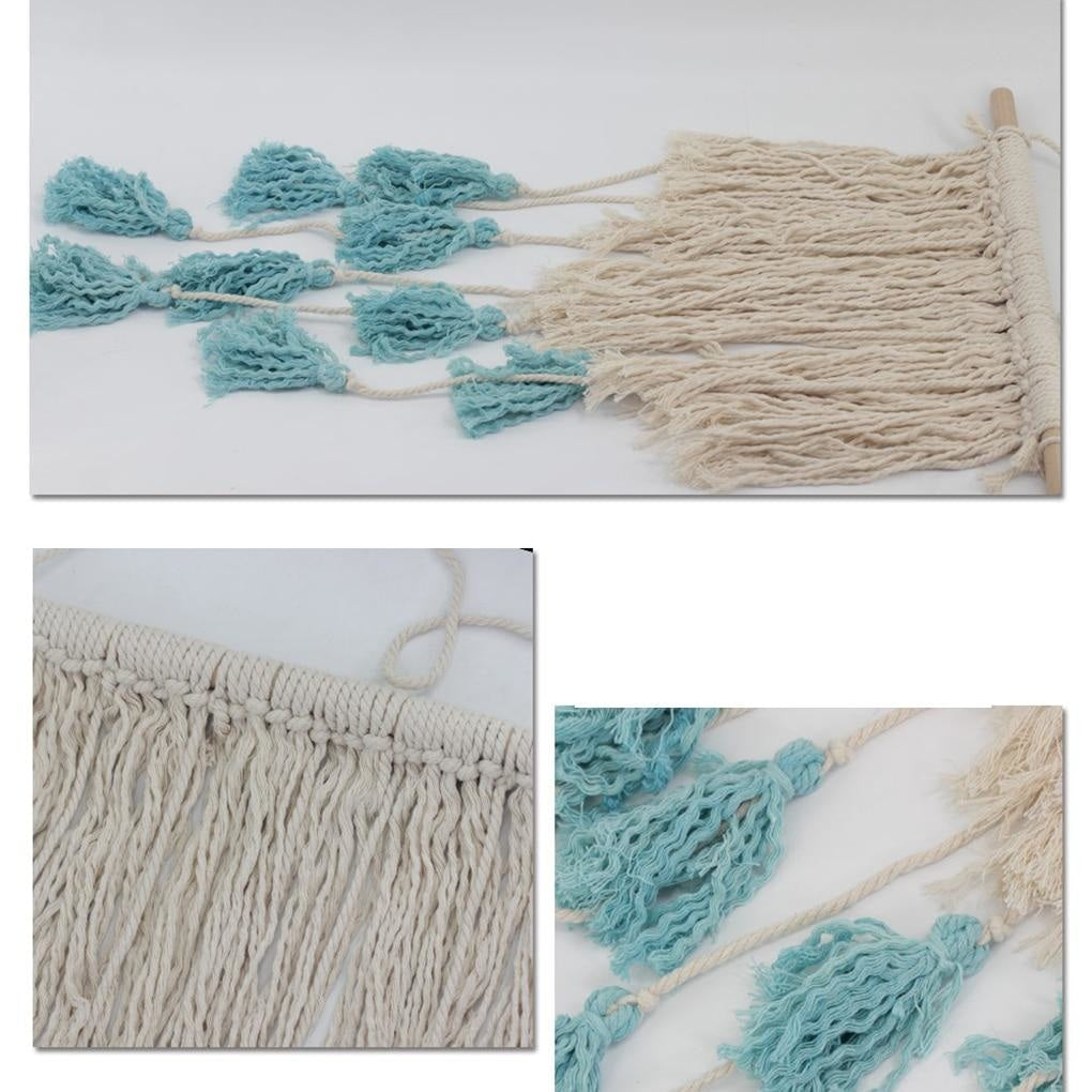 Tenture Macramé Pompon Bleu