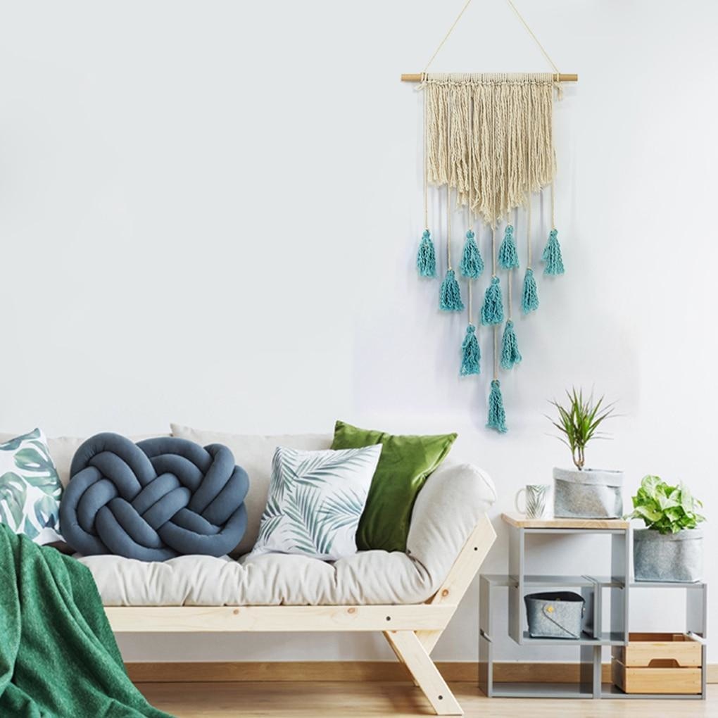 Tenture Macramé Pompon Bleu