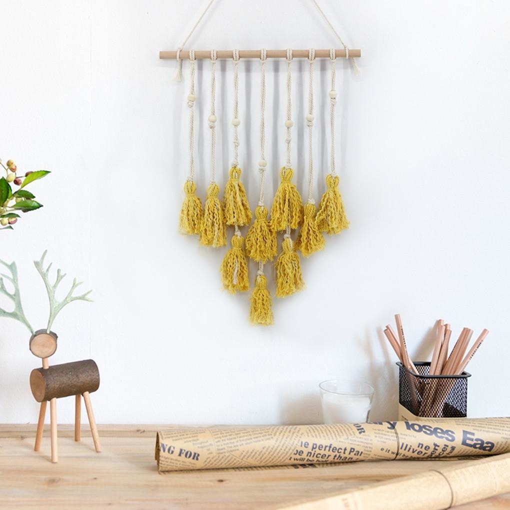 Tenture Macramé Pompon Jaune