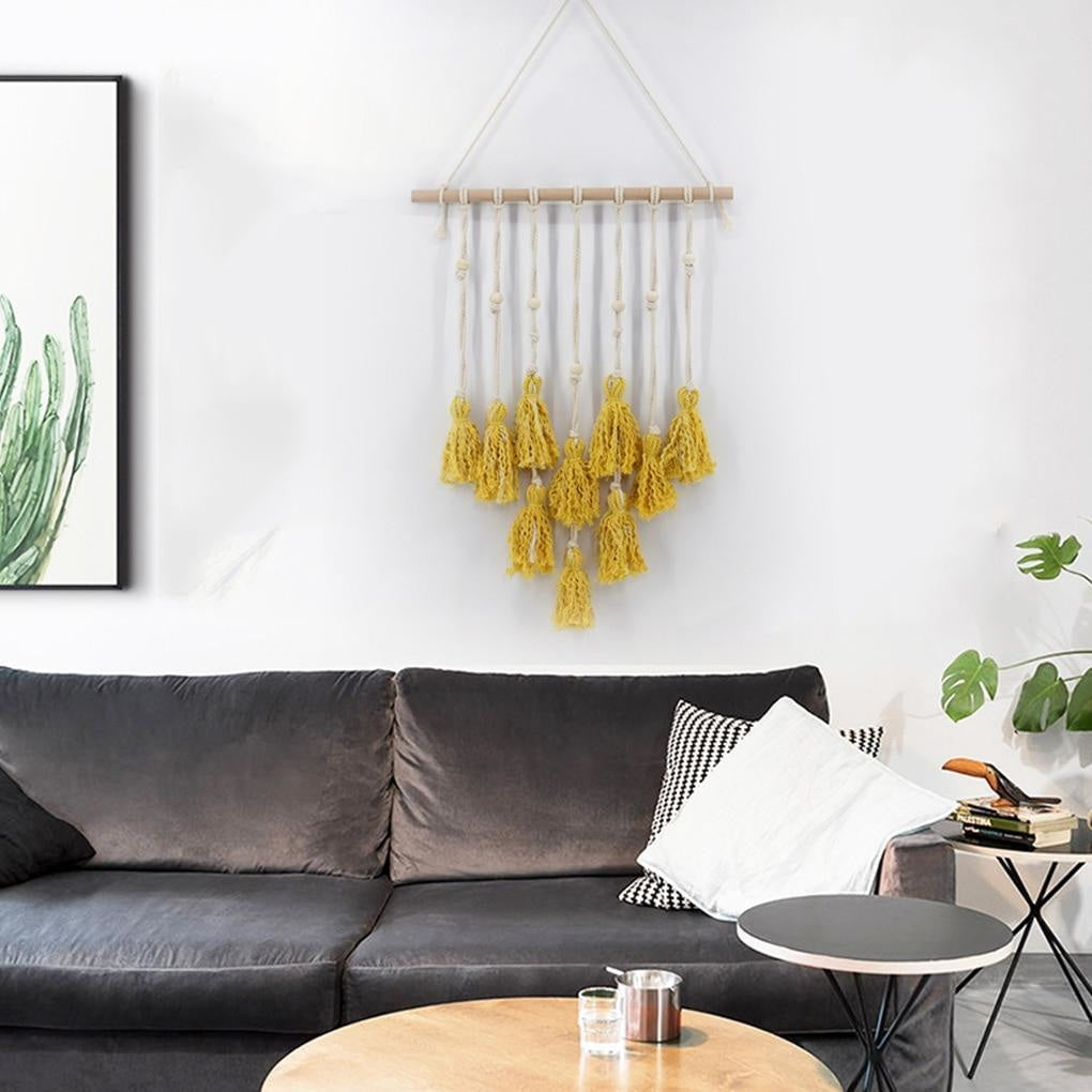 Tenture Macramé Pompon Jaune