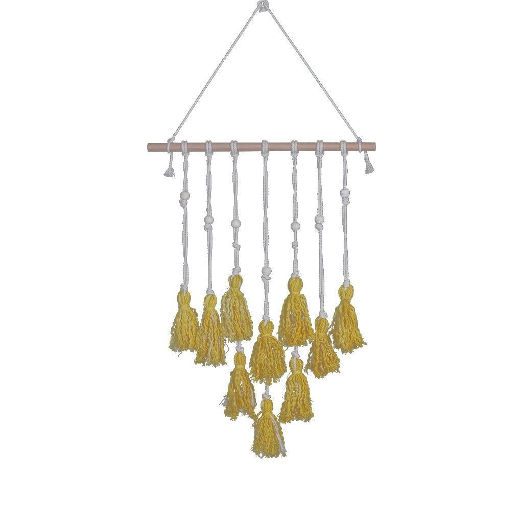 Tenture Macramé Pompon Jaune
