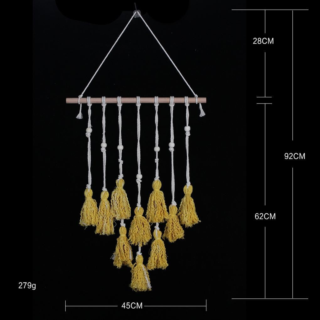 Tenture Macramé Pompon Jaune