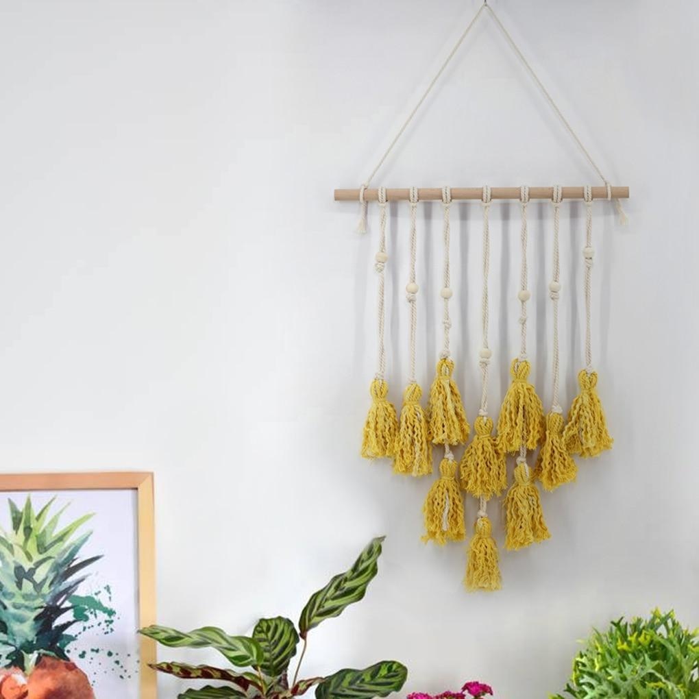 Tenture Macramé Pompon Jaune