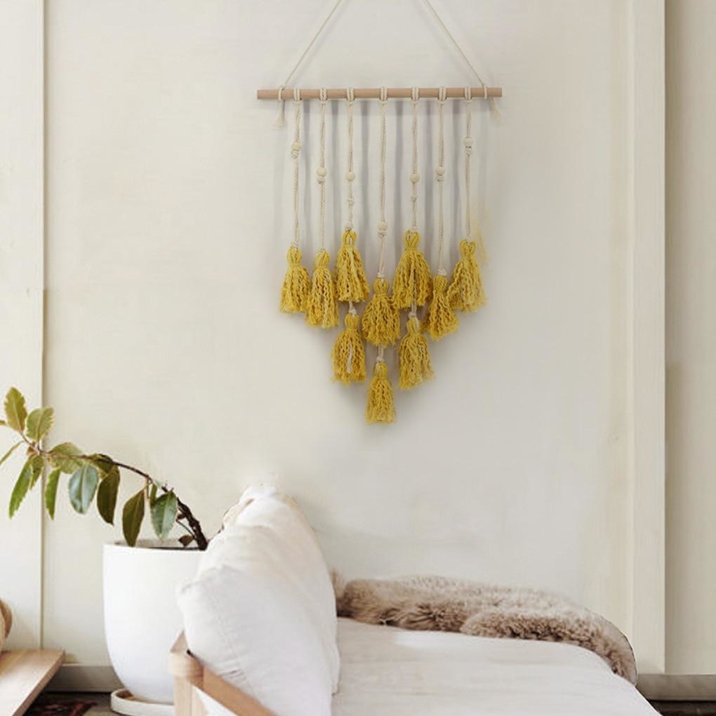 Tenture Macramé Pompon Jaune