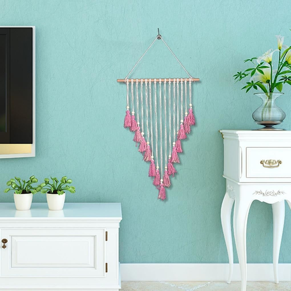Tenture Macramé Pompon Rose