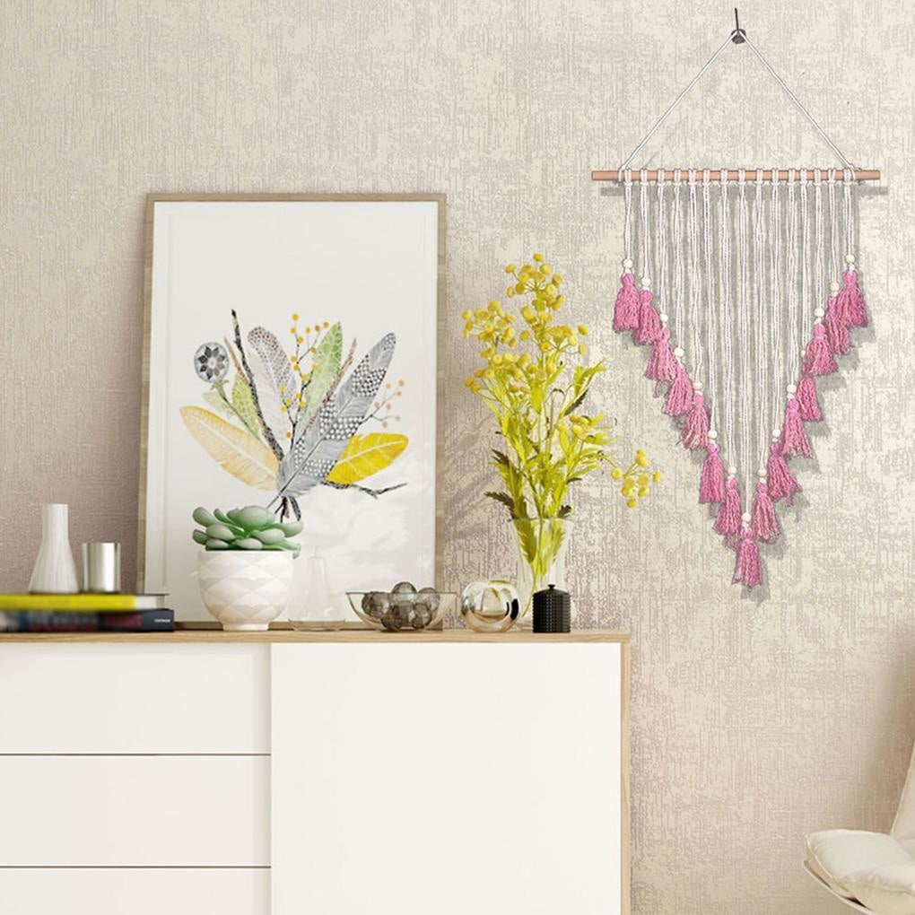 Tenture Macramé Pompon Rose