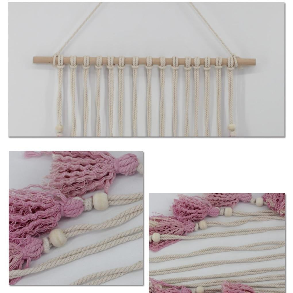 Tenture Macramé Pompon Rose