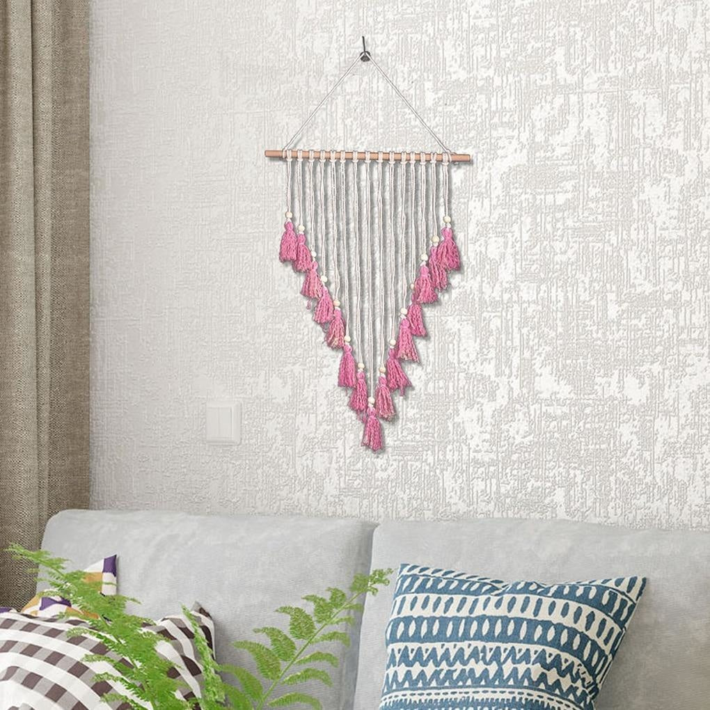 Tenture Macramé Pompon Rose