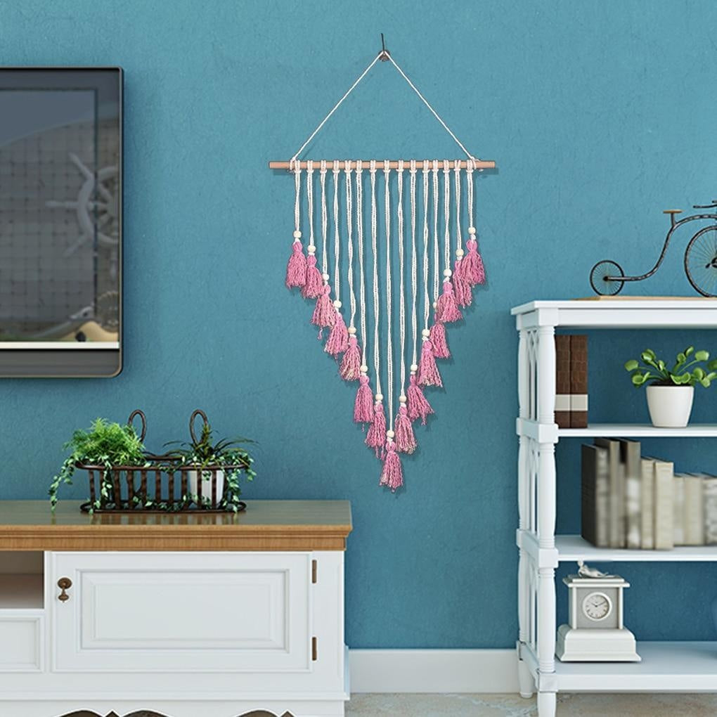 Tenture Macramé Pompon Rose