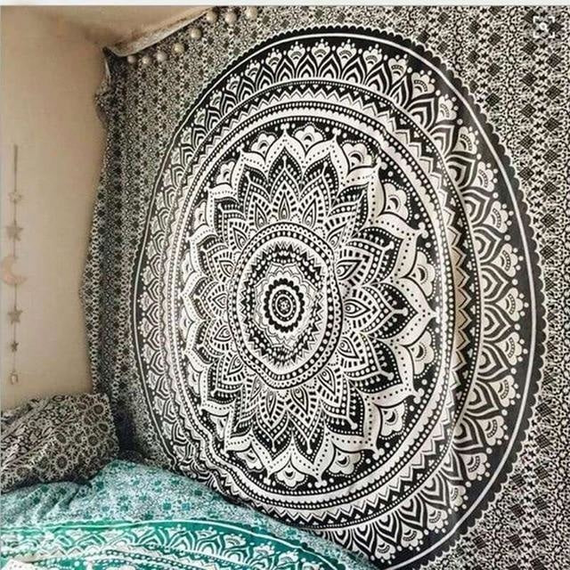 Tenture Mandala Bohème Noir et Blanc - 210 x 150cm