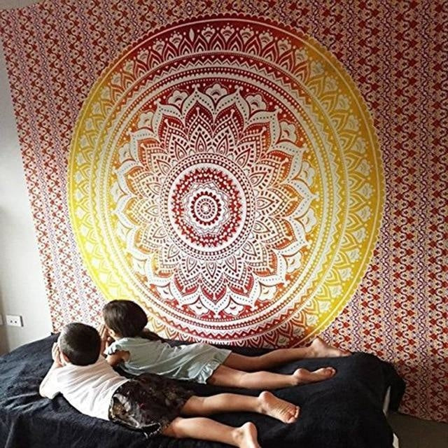 Tenture Mandala Bohème Orange - 210 x 150cm