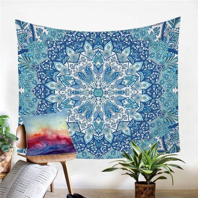 Tenture Mandala Kaléidoscope Bleu - Bleu / 150 x 200cm