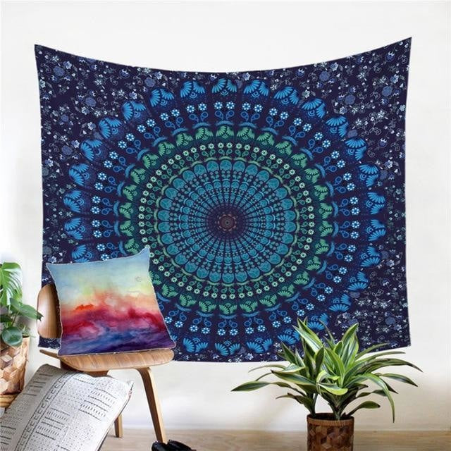 Tenture Mandala Tibétain Azul - Tibétain / 130cm x 150cm
