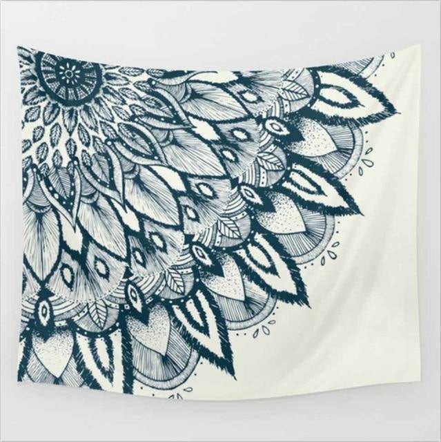 Tenture Mandala Zentangle - Bleu / 150 x 200cm