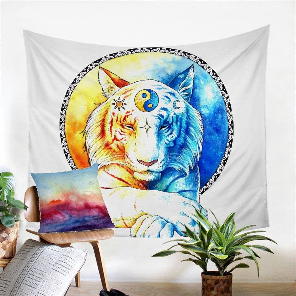 Tenture Psychédélique Tigre Blanc by JoJoesArt - 130 x 150cm