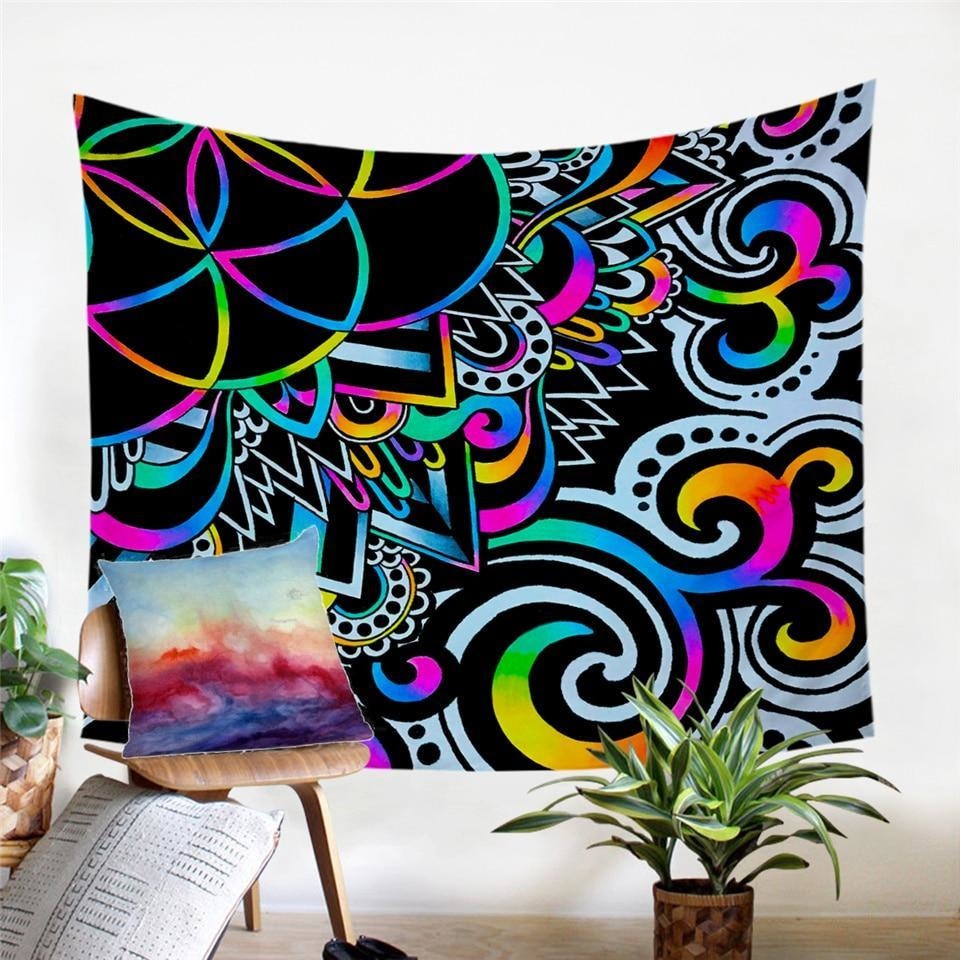 Tenture Psychédélique White Doodle Magic by Brizbazaar