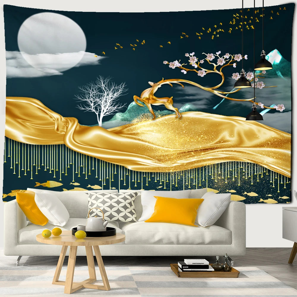 papier peint chinois tapisserie panoramique paysage avec le poème