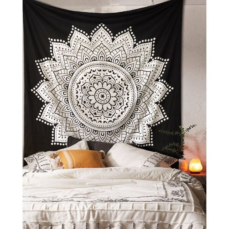 Tenture Coton Mandala Noir et Blanc Tenture Murale