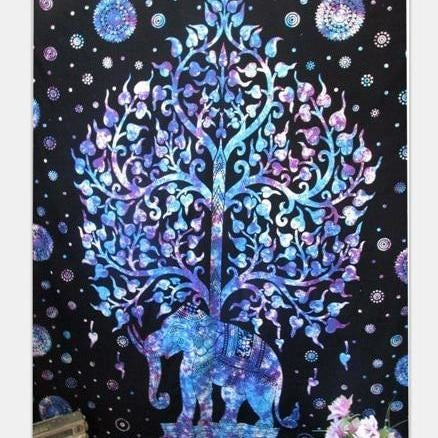 Tenture Bleue Arbre de Vie Éléphant - 210 x 150cm