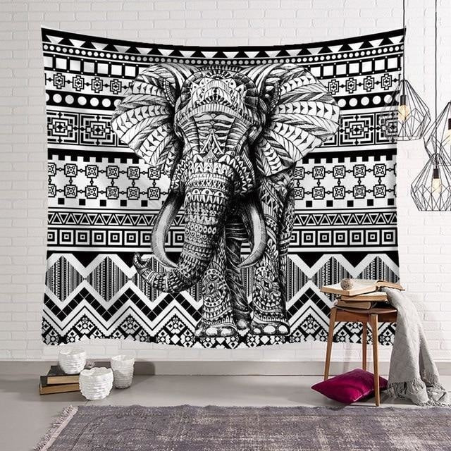 Tenture Éléphant Noir et Blanc - 200 x 150cmh