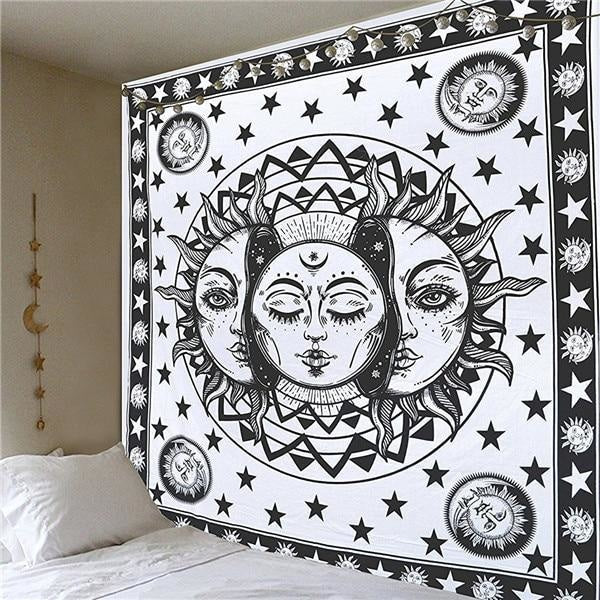 Décoration murale,Tenture murale blanche et noire soleil et lune Décoration murale,Tenture murale blanche et noire soleil et lune