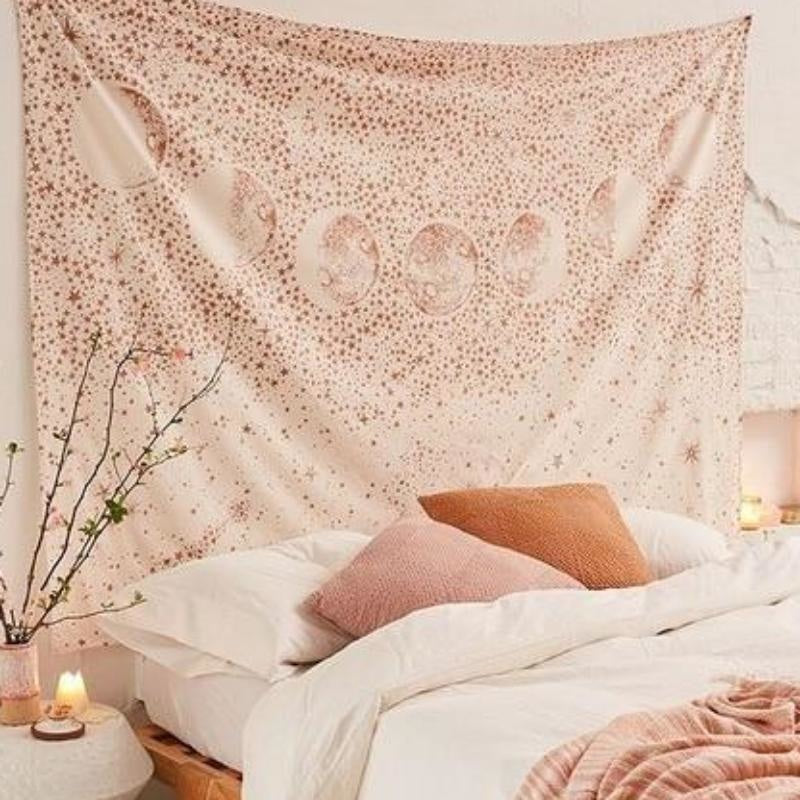 Tenture Rose Hippie Cycle de Lune - 130 x 150cm
